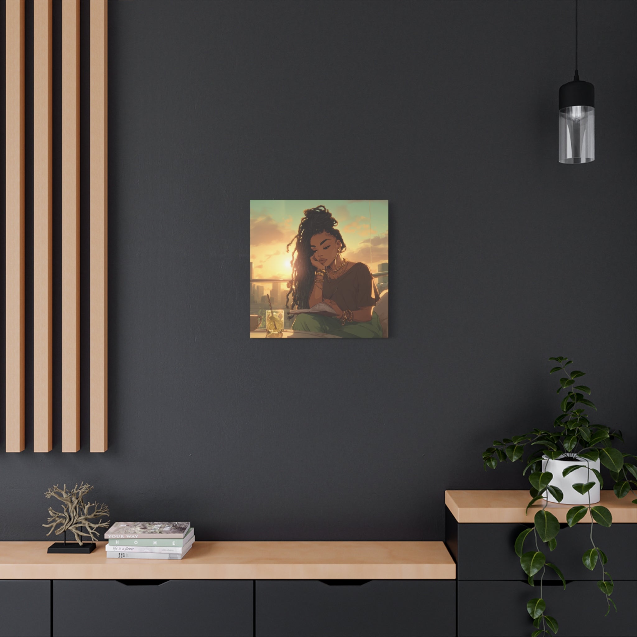 Sunset Reading Woman Matte Canvas