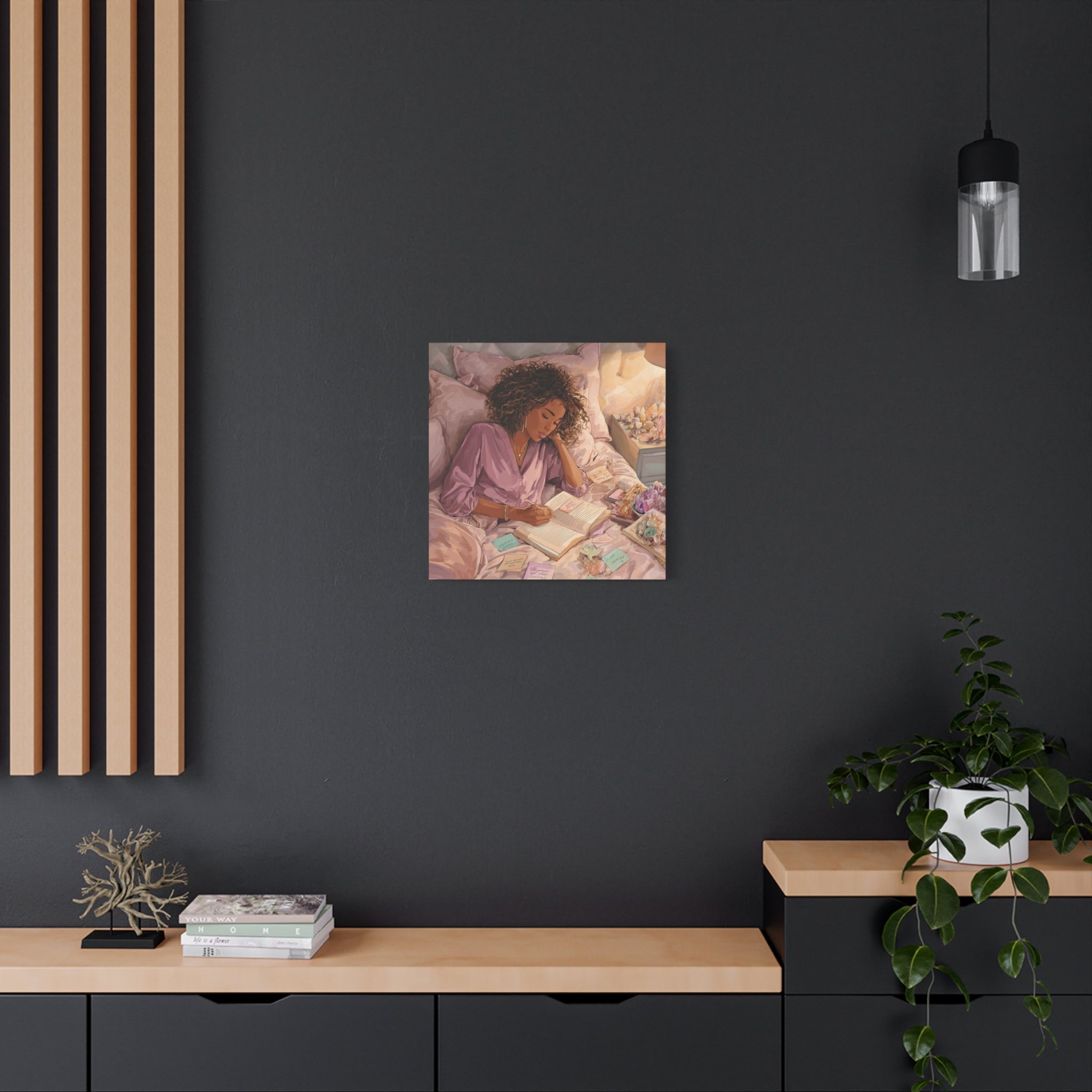 Woman Journaling with Crystals Canvas