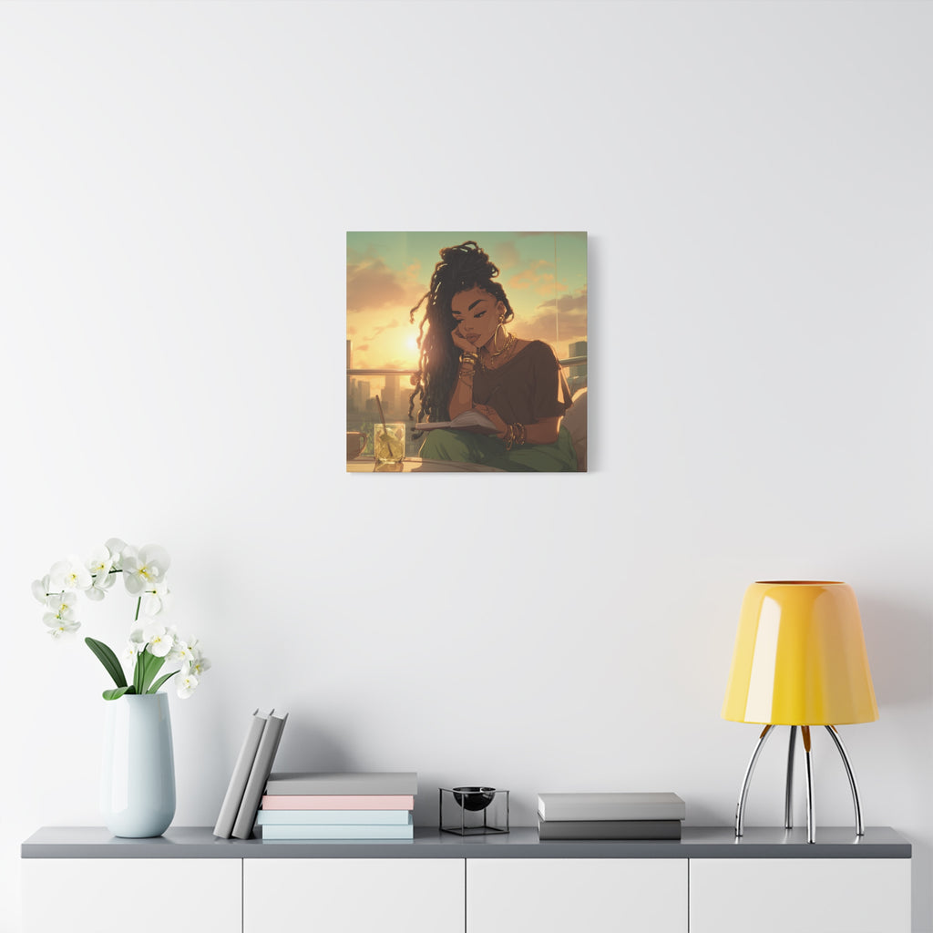 Sunset Reading Woman Matte Canvas