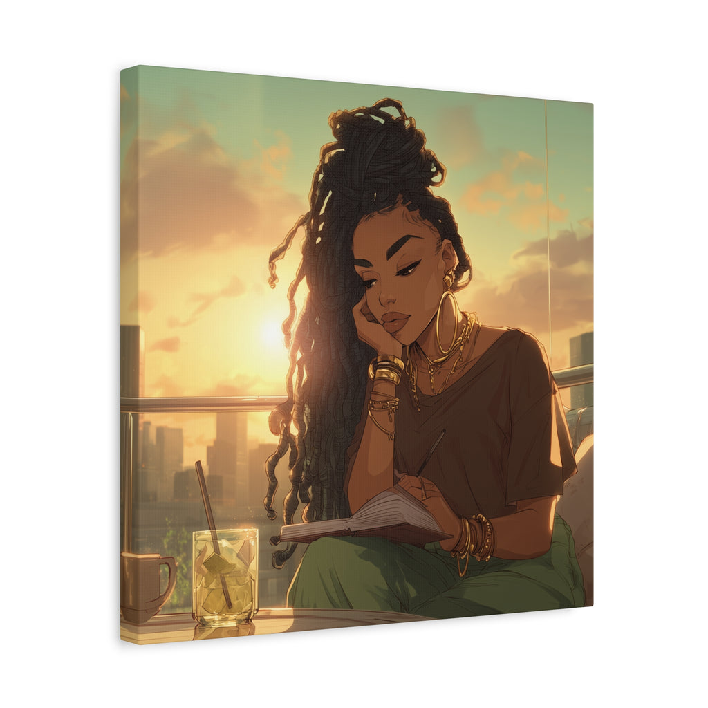 Sunset Reading Woman Matte Canvas