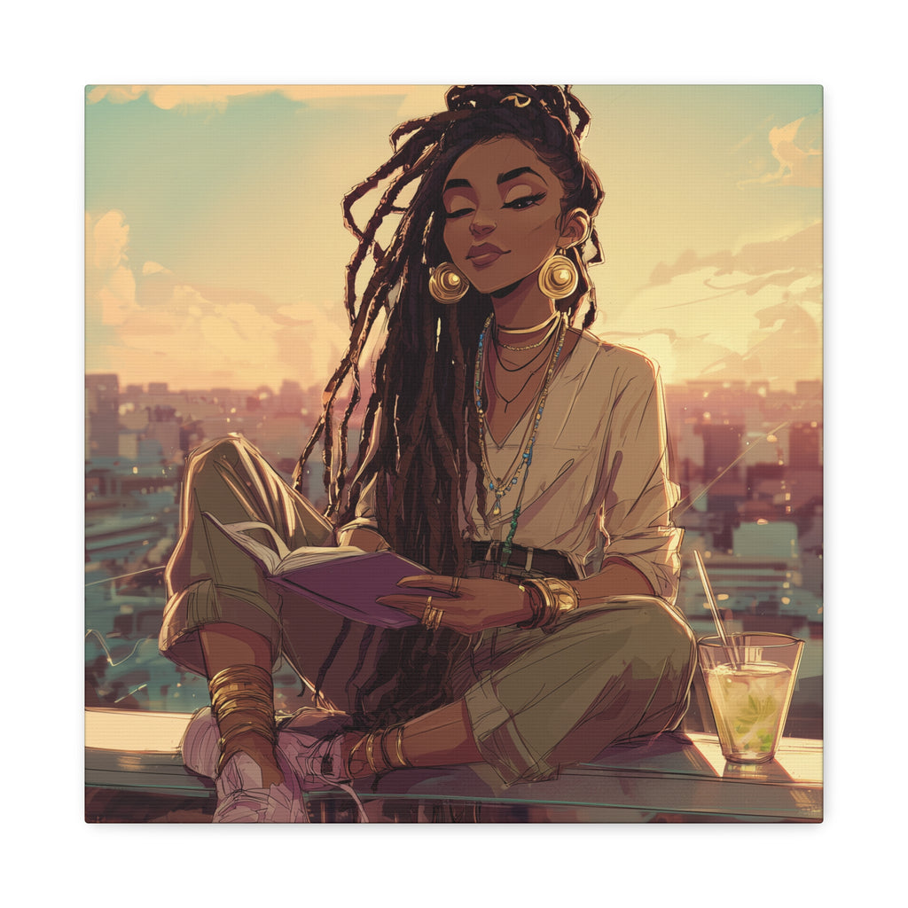 Woman with Dreads Reading by Window Canvas