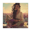 Woman with Dreads Reading by Window Canvas