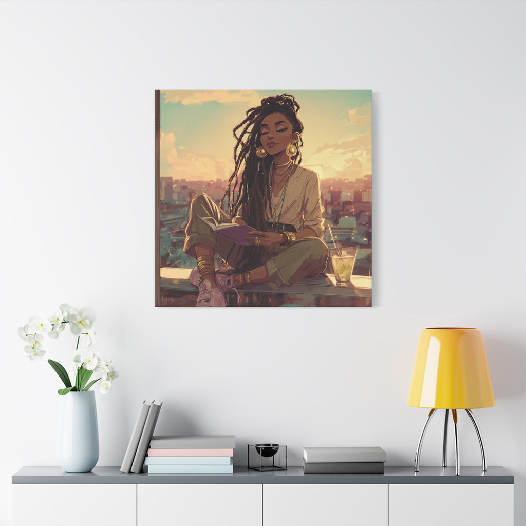Woman with Dreads Reading by Window Canvas